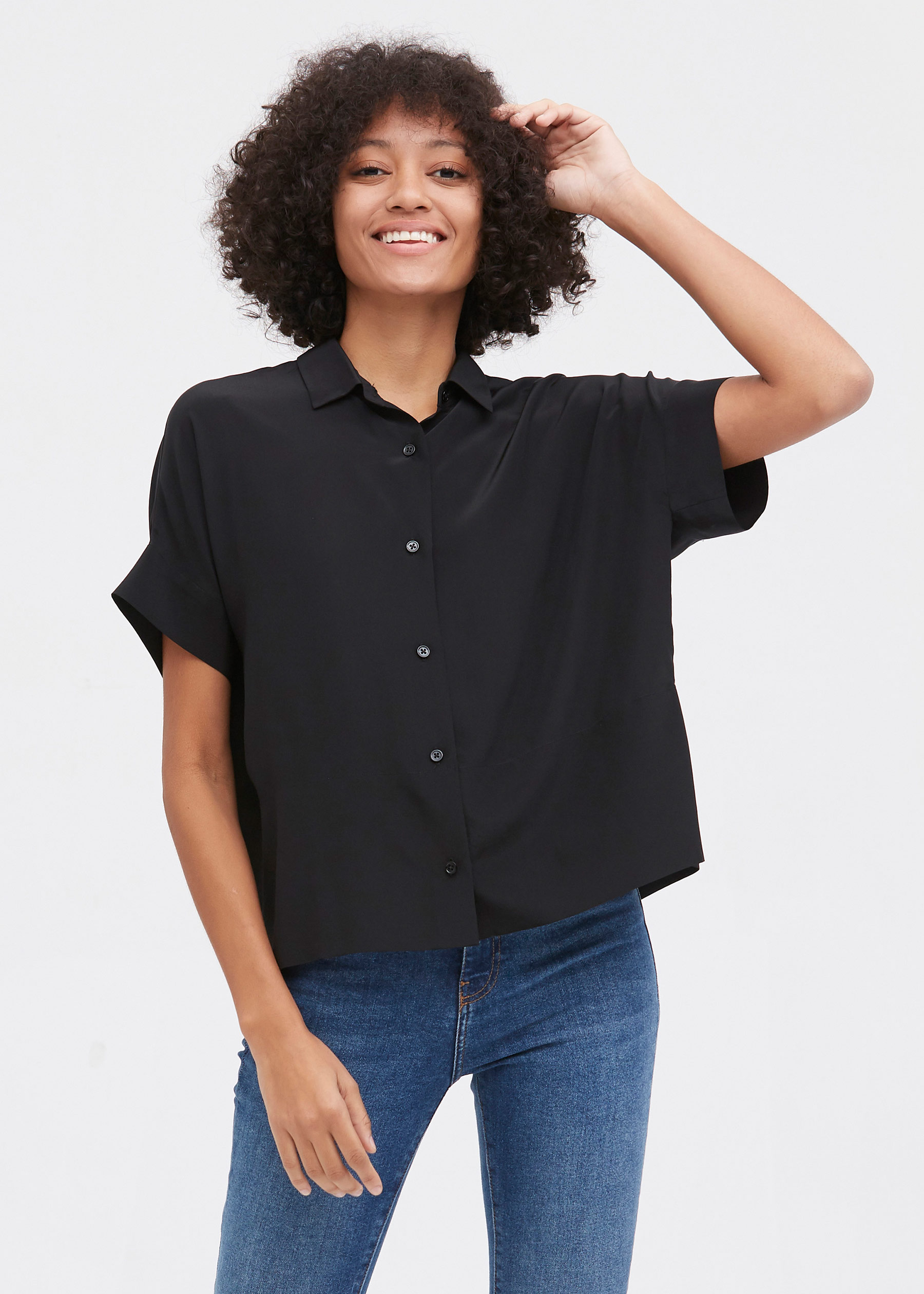 LILYSILK Seide Bluse De 100% Crepe De Chine Seide Leicht Und Knitterarm Entspannte Passform Schwarz L