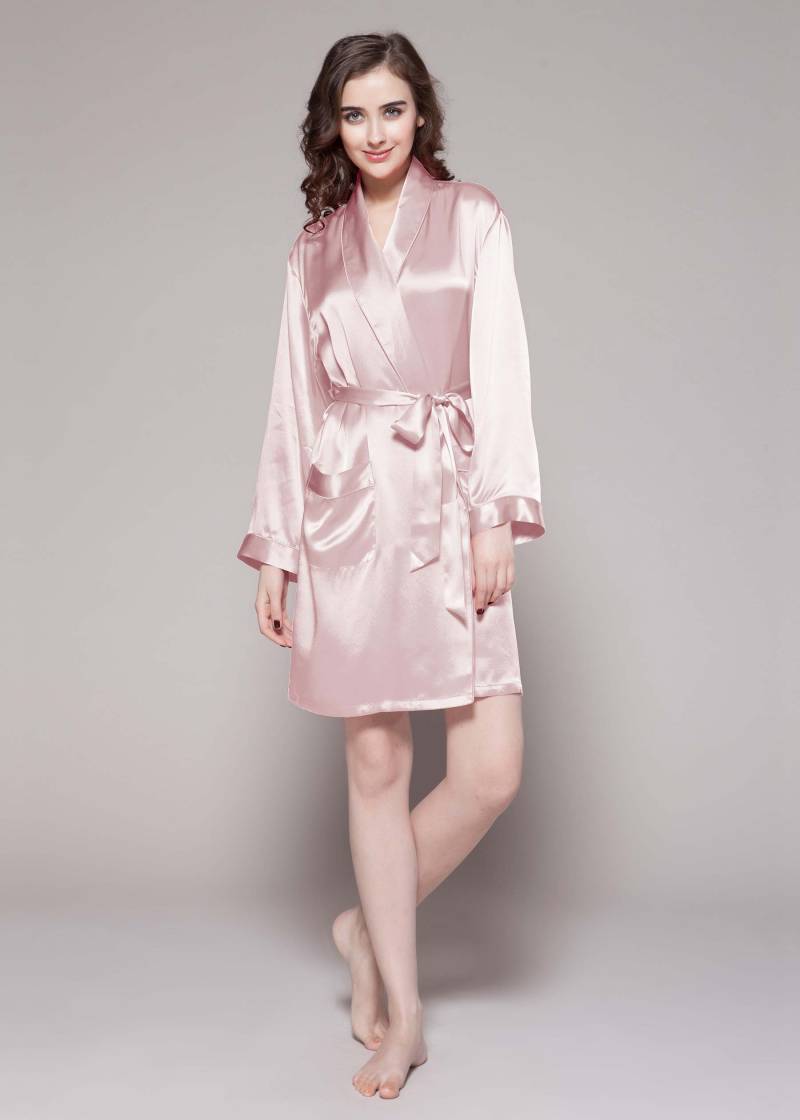 LILYSILK Seide Morgenmantel Damen Altrosa 100% Reine Seide Luxuriöses Aussehen Leicht Und Weich S