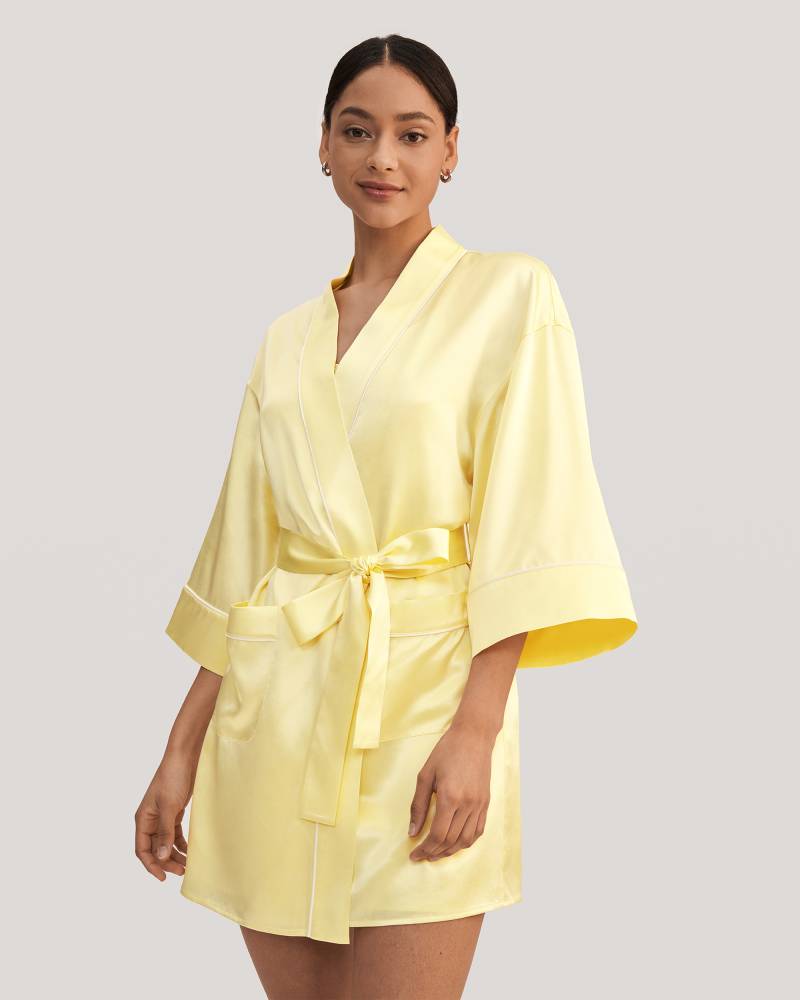 LILYSILK Seide Morgenmantel Damen Gold 100% Seide Klasse 6A Entspannte Passform Schlicht Und Leicht L