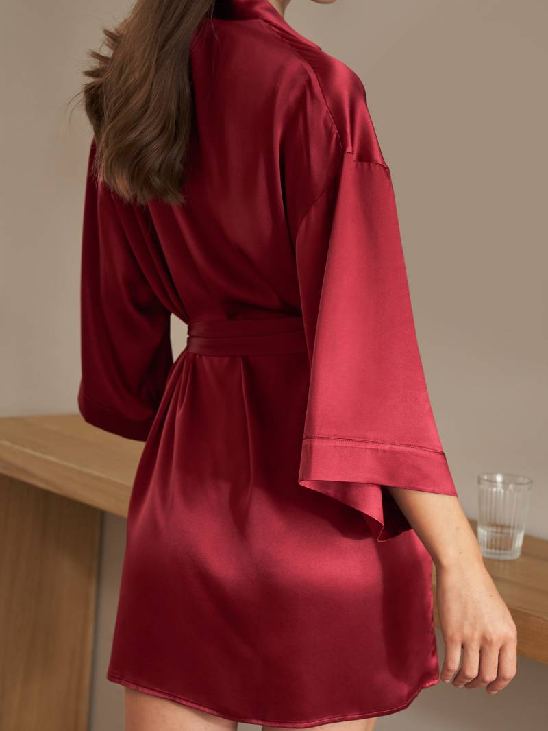 LILYSILK Seide Morgenmantel Damen Rotwein 100% Seide Leicht Fallende Schulter Hautfreundlich Und Atmungsaktiv XS