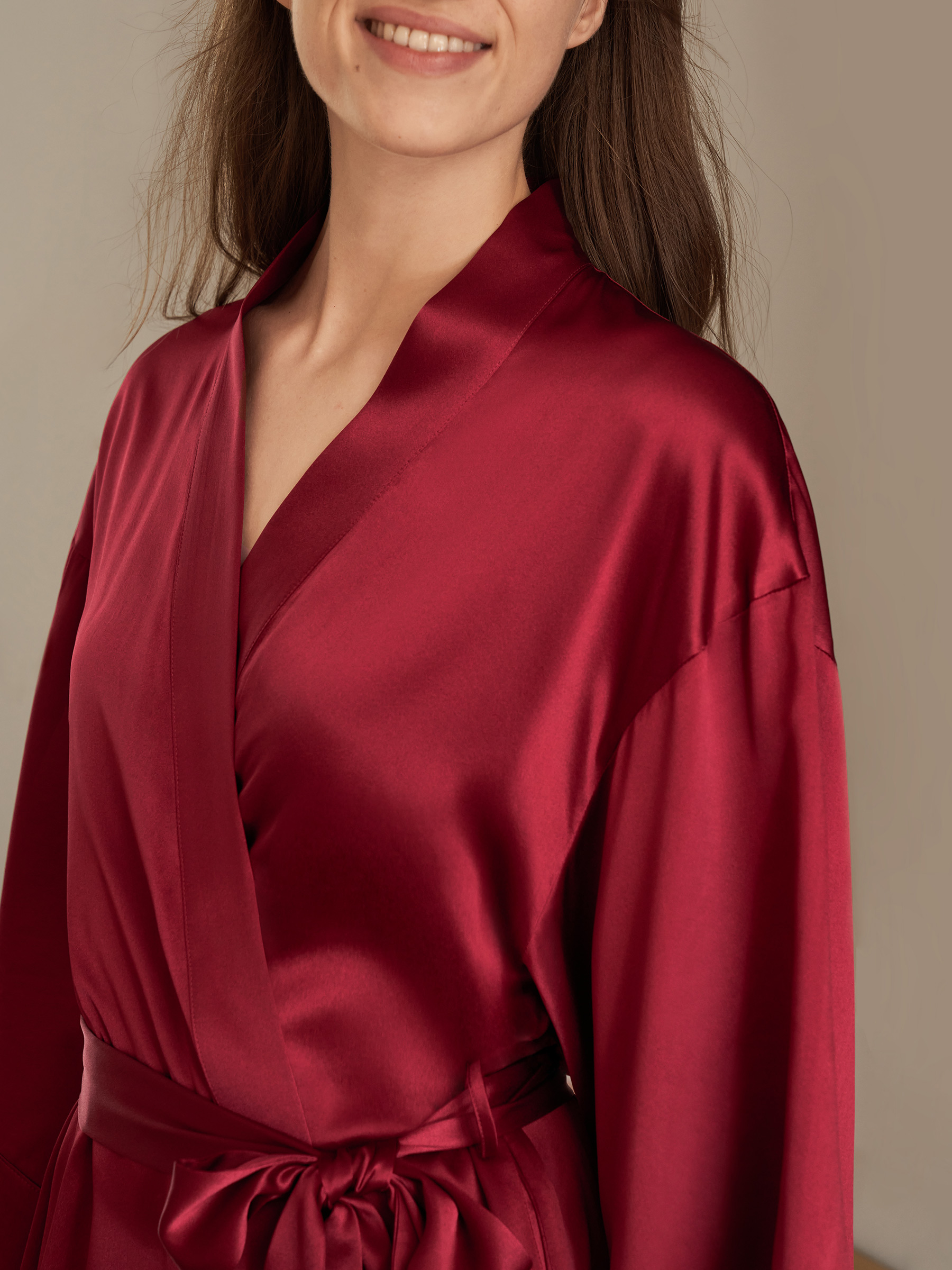 LILYSILK Seide Morgenmantel Damen Rotwein DE 100% Reine Seide Entspannte Passform Weich Und Gemütlich XL