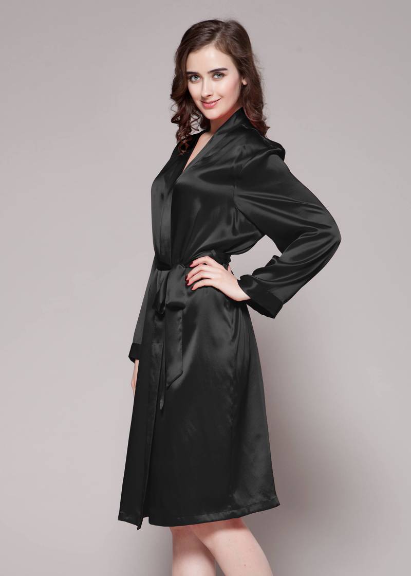 LILYSILK Seide Morgenmantel Damen Schwarz 100% Seide Normale Passform Hautfreundlich Und Atmungsaktiv XL