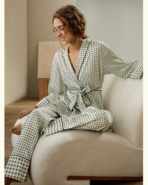 LILYSILK Seide Pyjama Damen Grafikdruck DE Allover-Grafikdruck Abnehmbarer Gürtel Schalrevers Normale Passform M