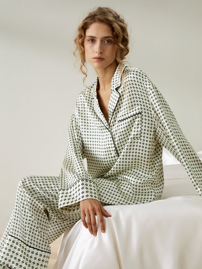 LILYSILK Seide Pyjama Damen Grafikdruck Deutschland Perlmuttknöpfe Normale Passform Brusttasche Und Reverskragen M