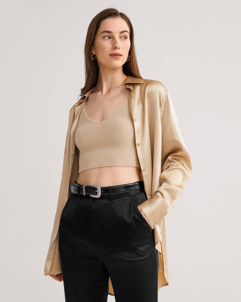 LILYSILK Seiden Bluse Damen Hell Kamel Deutschland 22 Momme Charmeuse Seide Mit Shell Knöpfe Perfekt Für Jeden Anlass M