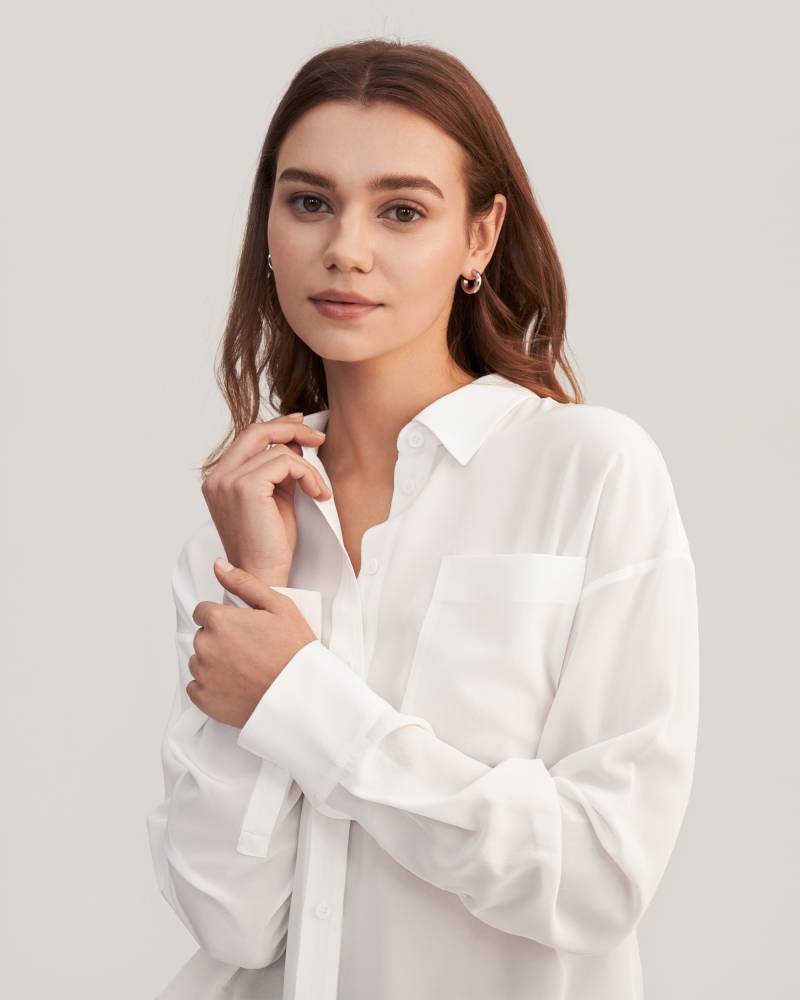 LILYSILK Seiden Bluse Damen Weiß Deutschland 100% Reine Seide Entspannte Passform Hautfreundlich Und Atmungsaktiv XS