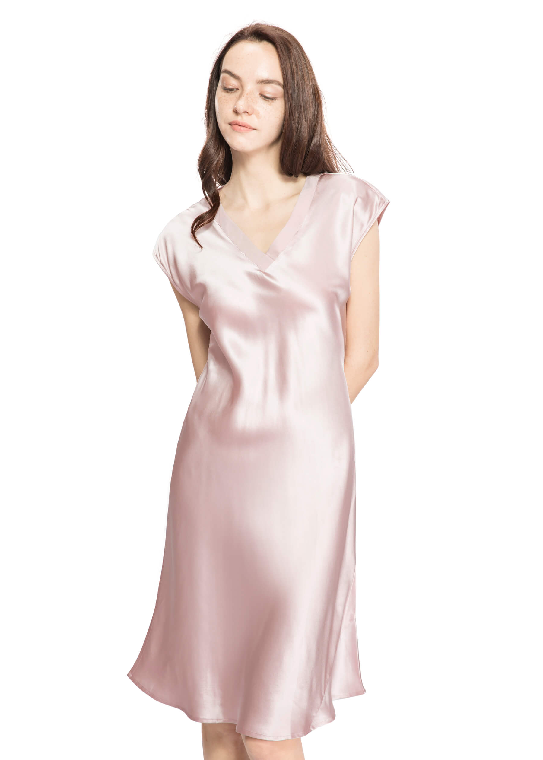 LILYSILK Seiden Nachthemd Für Damen De 100% Seide Von 22 Momme V Ausschnitt Öko Tex 100 Altrosa M