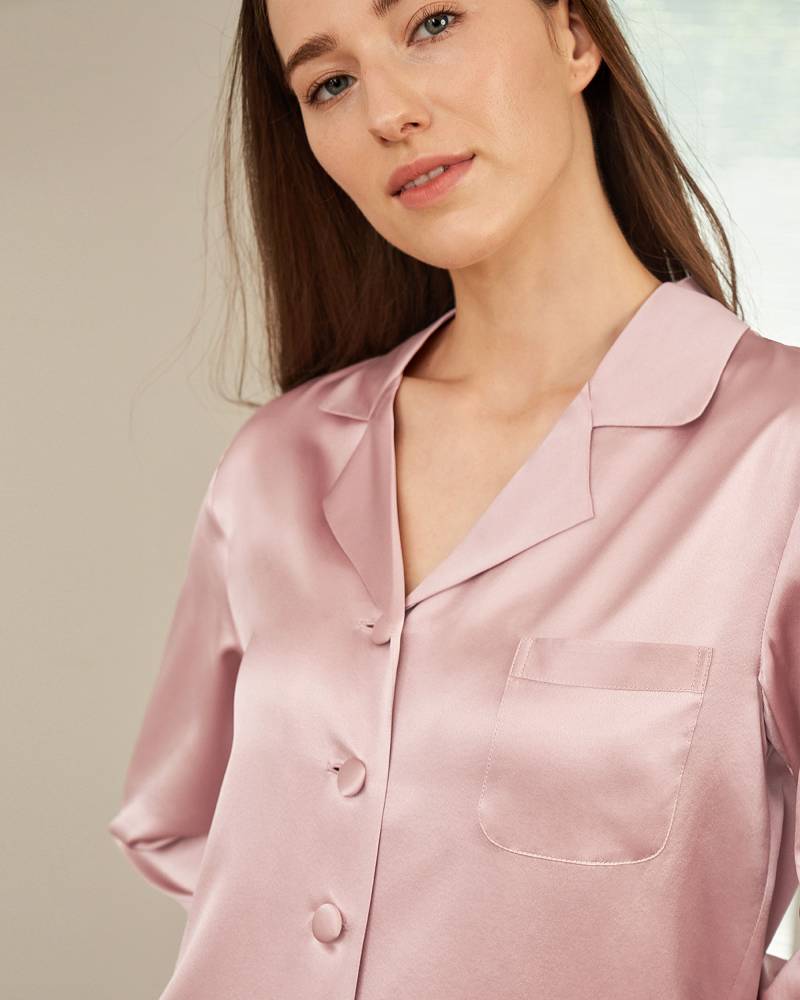 LILYSILK Seiden Pyjama Set Damen Altrosa Deutschland 100% Reine Seide Mit Seide Umwickelte Knöpfe Schlicht Und Leicht XS