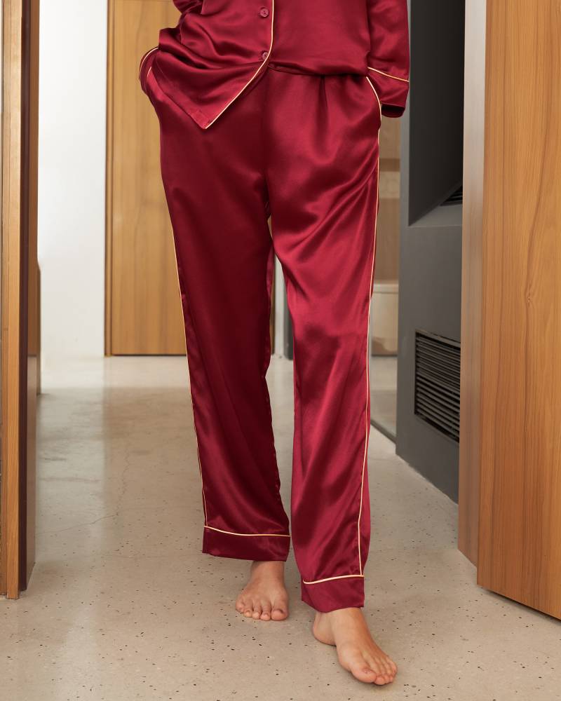 LILYSILK Seiden Pyjama Set Damen Rotwein Deutschland 100% Seide Glänzend Super Weich XS