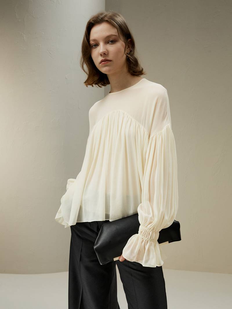 LILYSILK Seidenbluse Damen 100% Maulbeerseide Mit Rüschenrand Leicht Und Atmungsaktiv Vanillepudding Weiß L DE