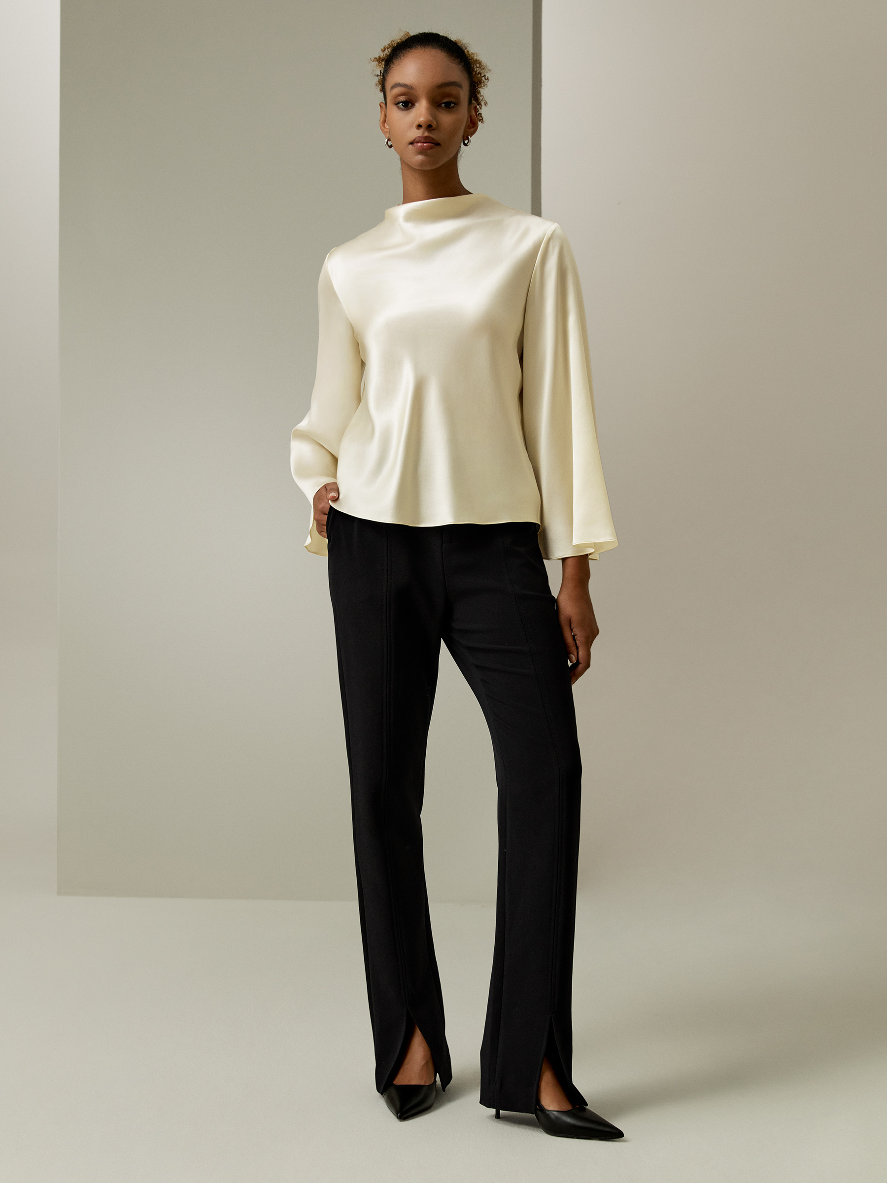 LILYSILK Seidenbluse Damen Lilienweiß Deutschland Atmungsaktiv 3/4-Ärmel Entspannte Passform Für Den Alltag L