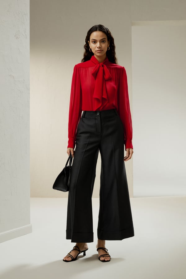 LILYSILK Seidenbluse Damen Rot DE 100% Maulbeerseide Mit Fliege Perfekt Für Jeden Anlass L