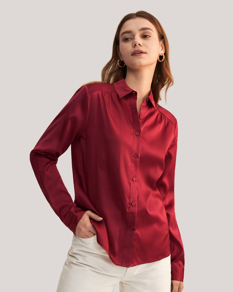 LILYSILK Seidenbluse Damen Rotwein Deutschland Hochwertige Dehnbare Seide Mit Gebogener Saum Leicht Und Atmungsaktiv XS