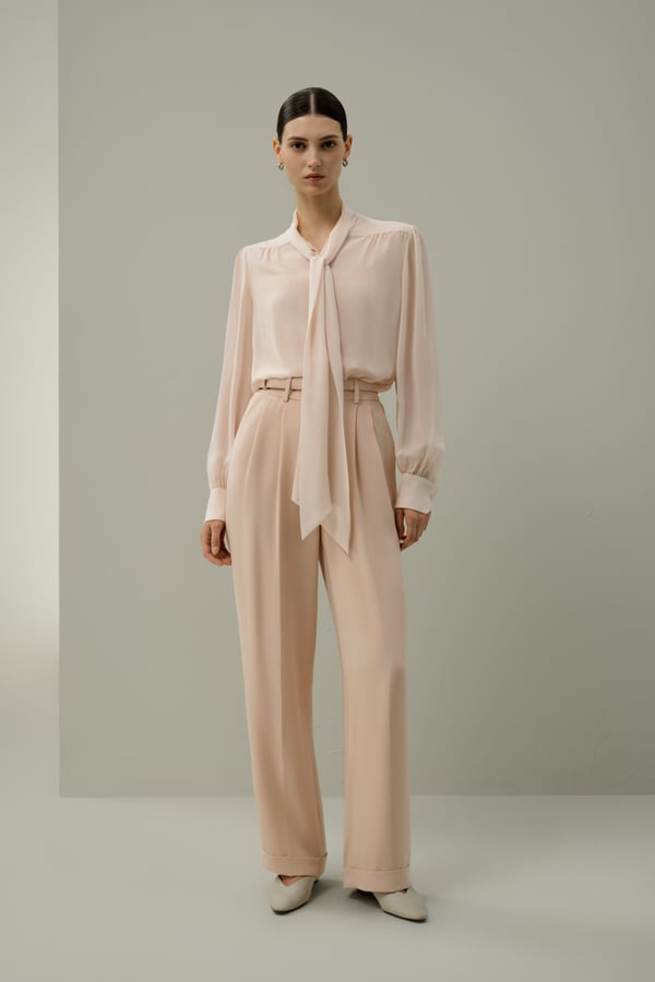 LILYSILK Seidenbluse Damen Transparent & Leicht, Fliege Altrosa M