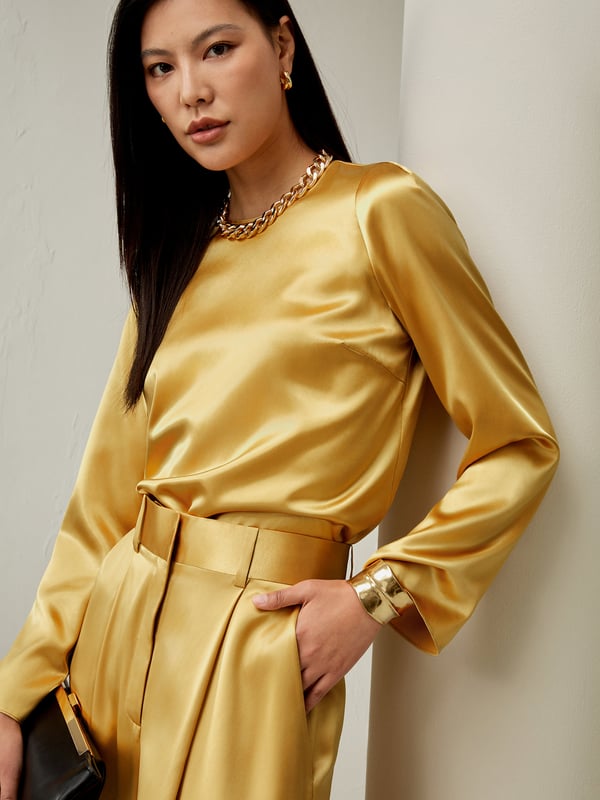 LILYSILK Seidenbluse Damen Zitronentropfen DE 28Mm Seidencharmeuse Rundhalsausschnitt XS LILYSILK Seidenbluse Damen Zitronentropfen DE 28Mm Seidencharmeuse Rundhalsausschnitt XS