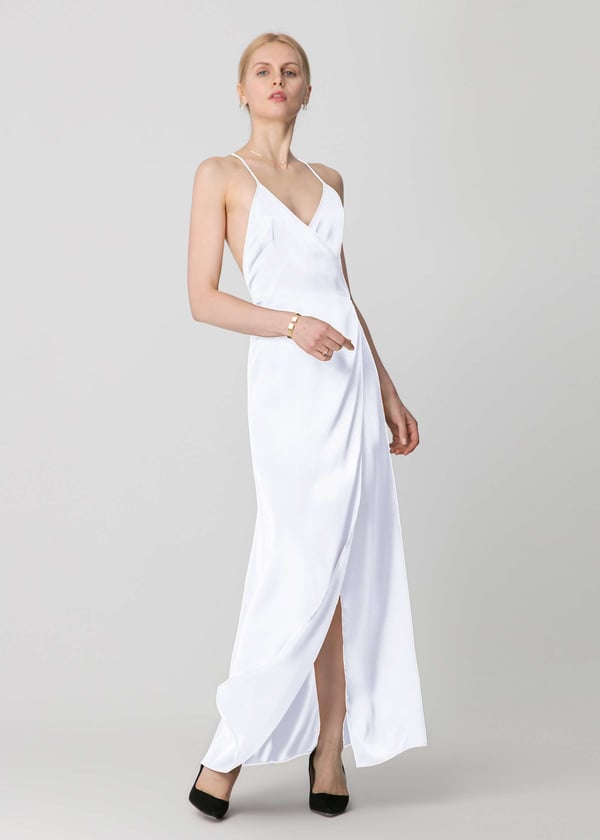 LILYSILK Seidenkleid Weiß Größe S: Elegantes Wickelkleid aus 19 Momme Seide für Partys