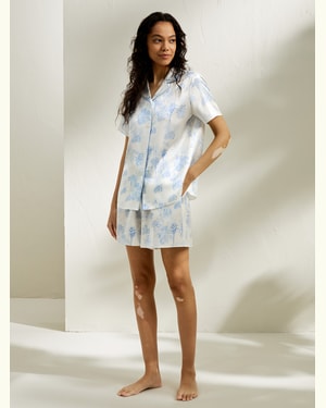 LILYSILK Seidenpyjama Set Damen La Terra Muster Deutschland Waschbare Bio-Seide Geräumige Pyjama-Set Mit Kurzen Ärmeln L