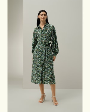 LILYSILK Sommerkleid Seide Hergestellt Aus Liberty-Stoff Hemdkragen Weich Und Gemütlich Märchenwald S Deutschland