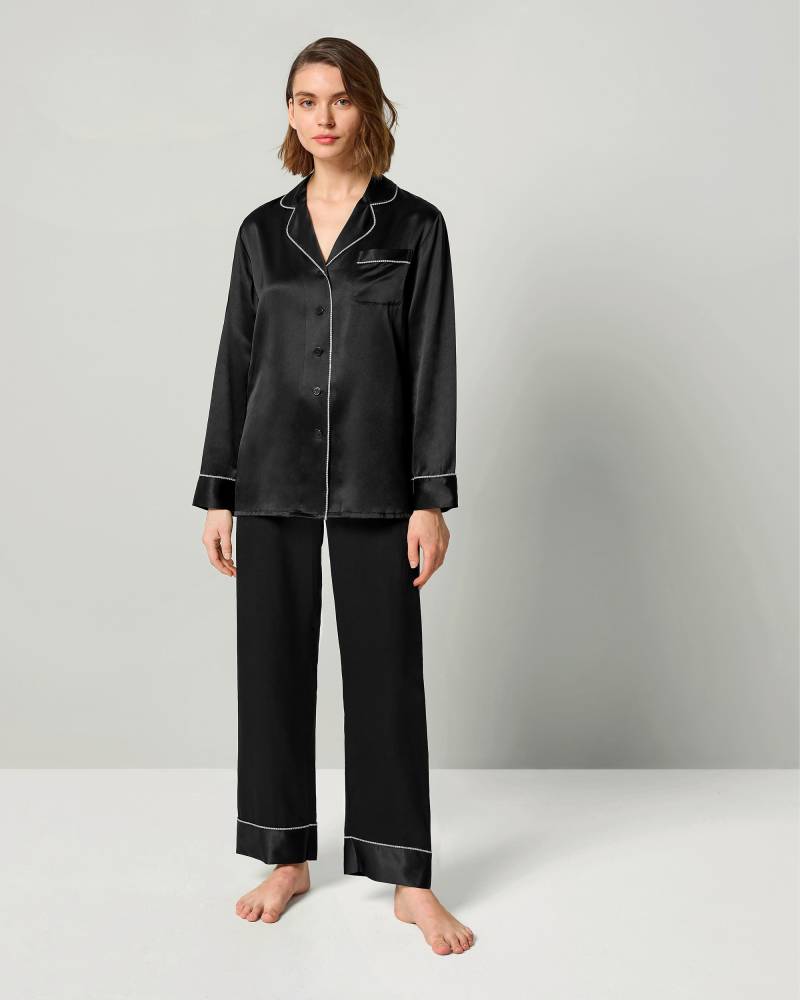LILYSILK Strass Besetzte Seide Damen Pyjama Set Entspannte Passform Oeko-Tex-Standard 100 Glänzend Schwarz XL