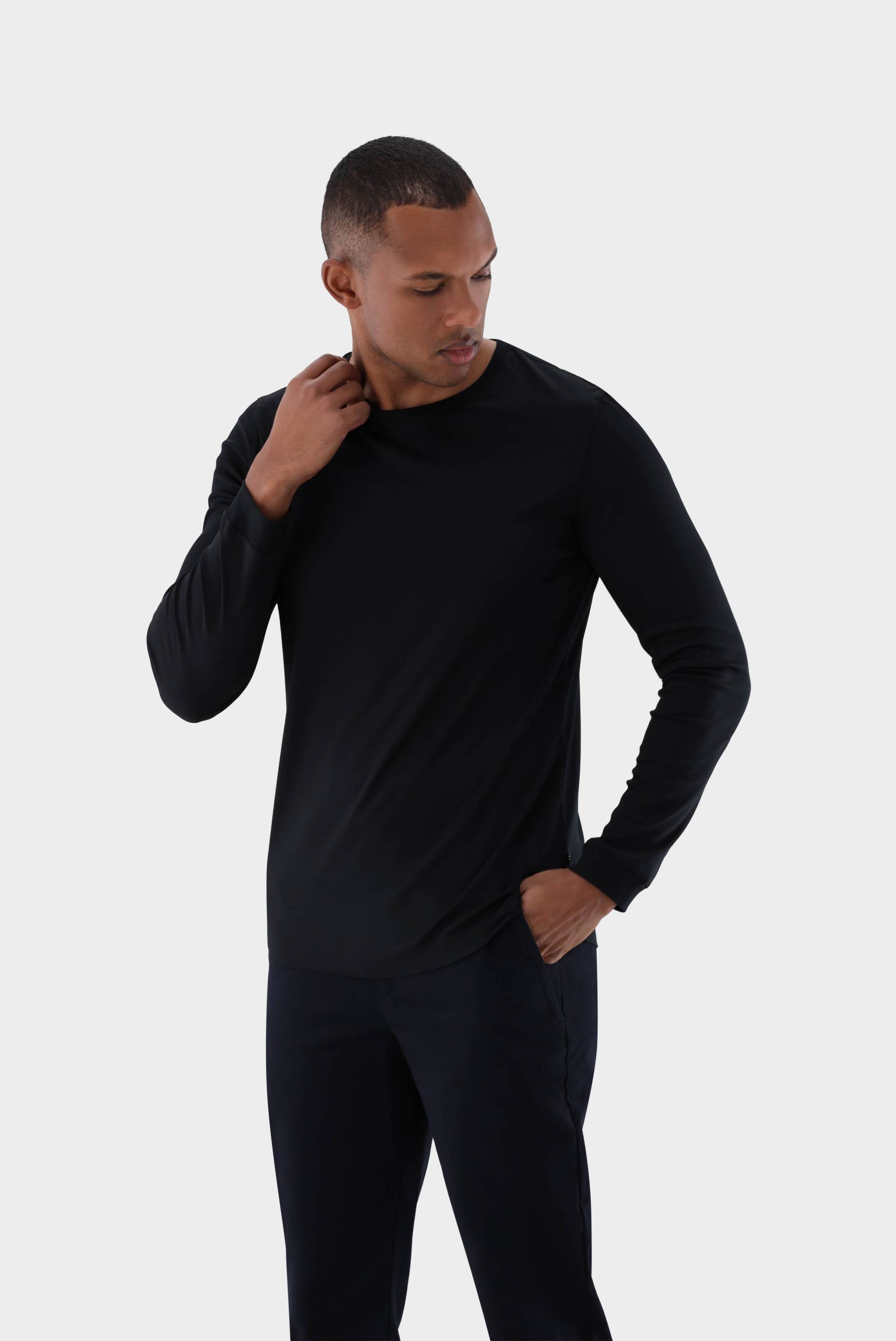 Langarm Jersey T-Shirt mit Rundhals Slim Fit Schwarz von van Laack