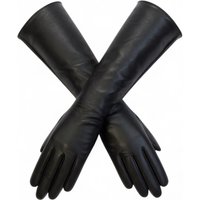 Lange schwarze Damen-Winterhandschuhe aus italienischem Leder mit weichem Wollfutter