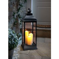 Laterne mit 3 LED-Kerzen, 70cm, Schwarz