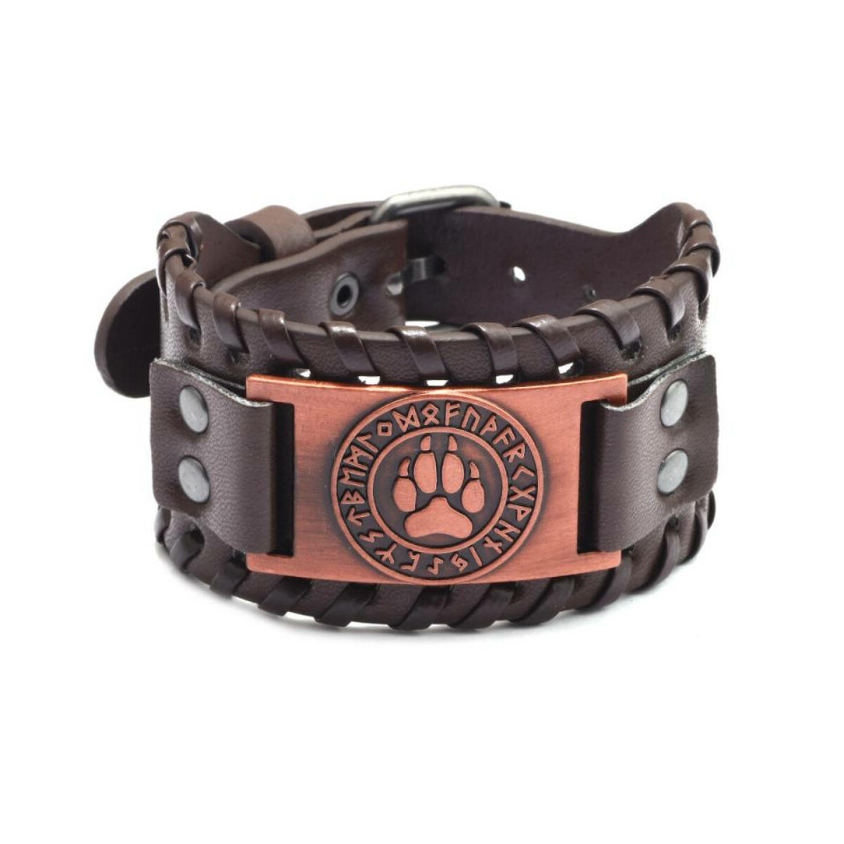 Leder Armband mit Motiv Wolfpfote mit nordischen Zeichen, 4x27cm von unbekannt