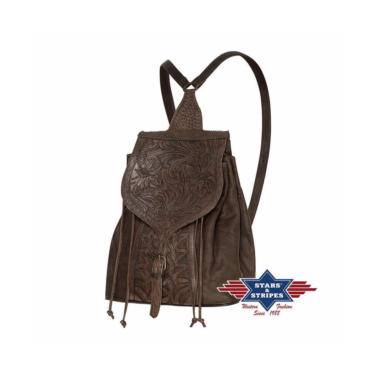 Leder Rucksack punziert von Stars & Stripes