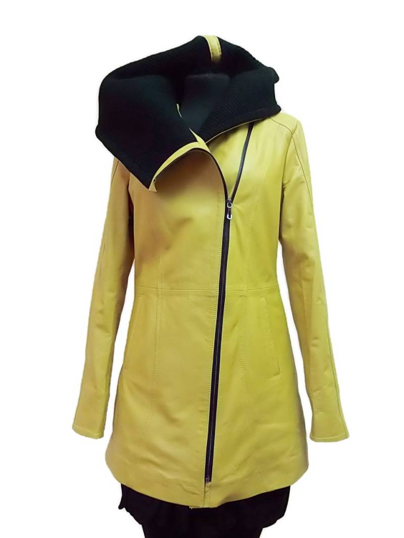 Lederjacke Gelb mit Kapuze ab Gr.:32 40