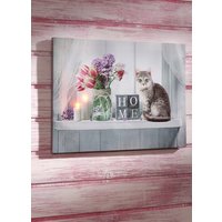 Leinwand-LED-Bild, Weiss-grau