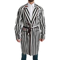 Dolce & Gabbana Herren Schwarzer Mantel Nachtkleid Weiße Baumwollrobe