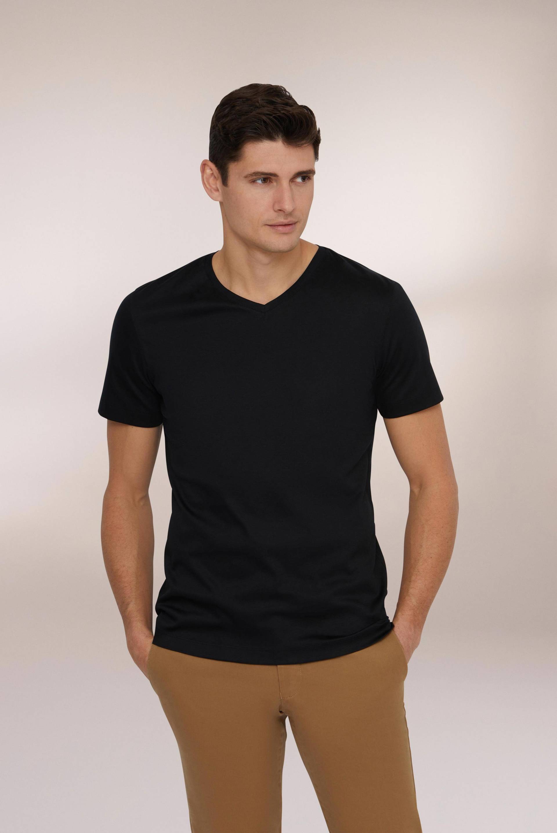 Hochwertiges Herren T-Shirt mit V-Ausschnitt aus Baumwolle  Slim Fit Schwarz