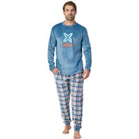 MU3 Herren-Pyjama aus Samt mit Rundhalsausschnitt und langen Ärmeln