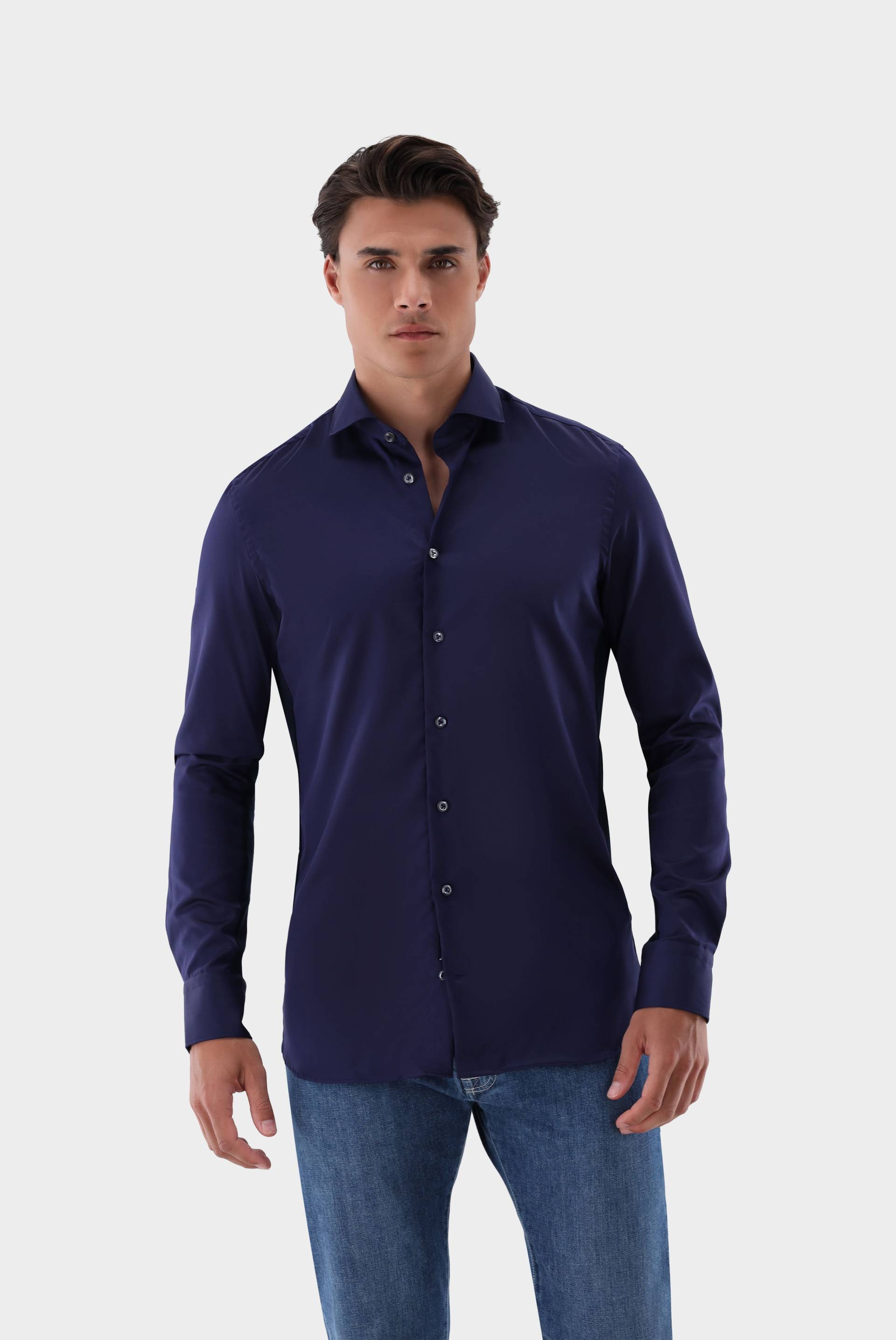 Bügelfreies Hybridshirt mit Jerseyeinsatz Slim Fit von van Laack