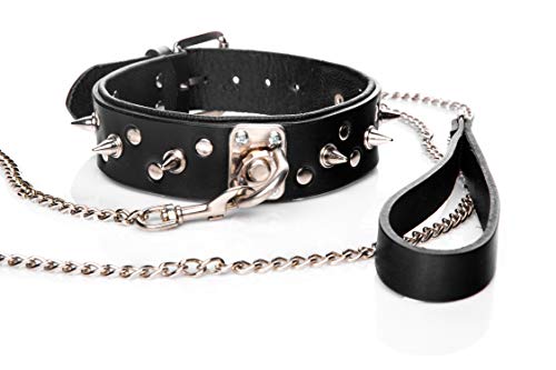 Männer Halsfessel, Ketten Leine mit Karabiner-Haken Verschluss für Halsband, Sklaven Halsband, Premium BDSM Bondage Rollenspiel, Erotik-Halsbänder Herren, Whips, Echtleder, Kettenleine Lederhandlauf