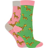 Miss Sparrow - 2er-Pack Mädchen Bambus Tier gemusterte Socken - Giraffen