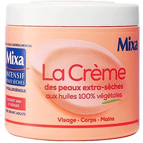 Mixa Intensiv - Gesichts-, Körper-, Handcreme - Für extra trockene Haut - 100% pflanzliche Öle - Hypoallergen - 400ml von Mixa