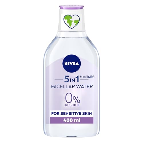 NIVEA MicellAIR Micellar Water Pack of 5 (5 x 400 ml), 3in1 Sensitive Make Up Remover, Micellar Cleaning Water, Gentle Moisturiser for Women with Almond Oil von Nivea