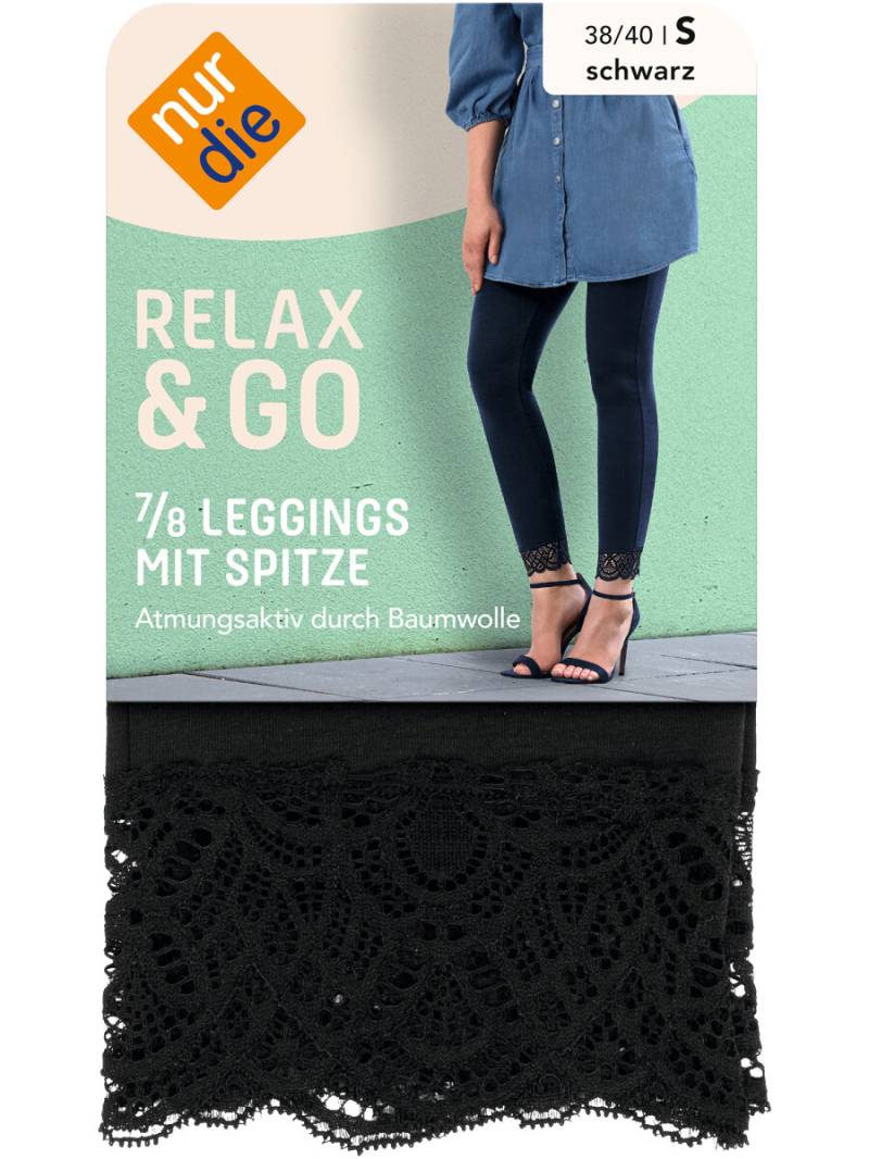 NUR DIE Damen 7/8 Leggings mit Spitze aus Baumwolle - Relax & Go