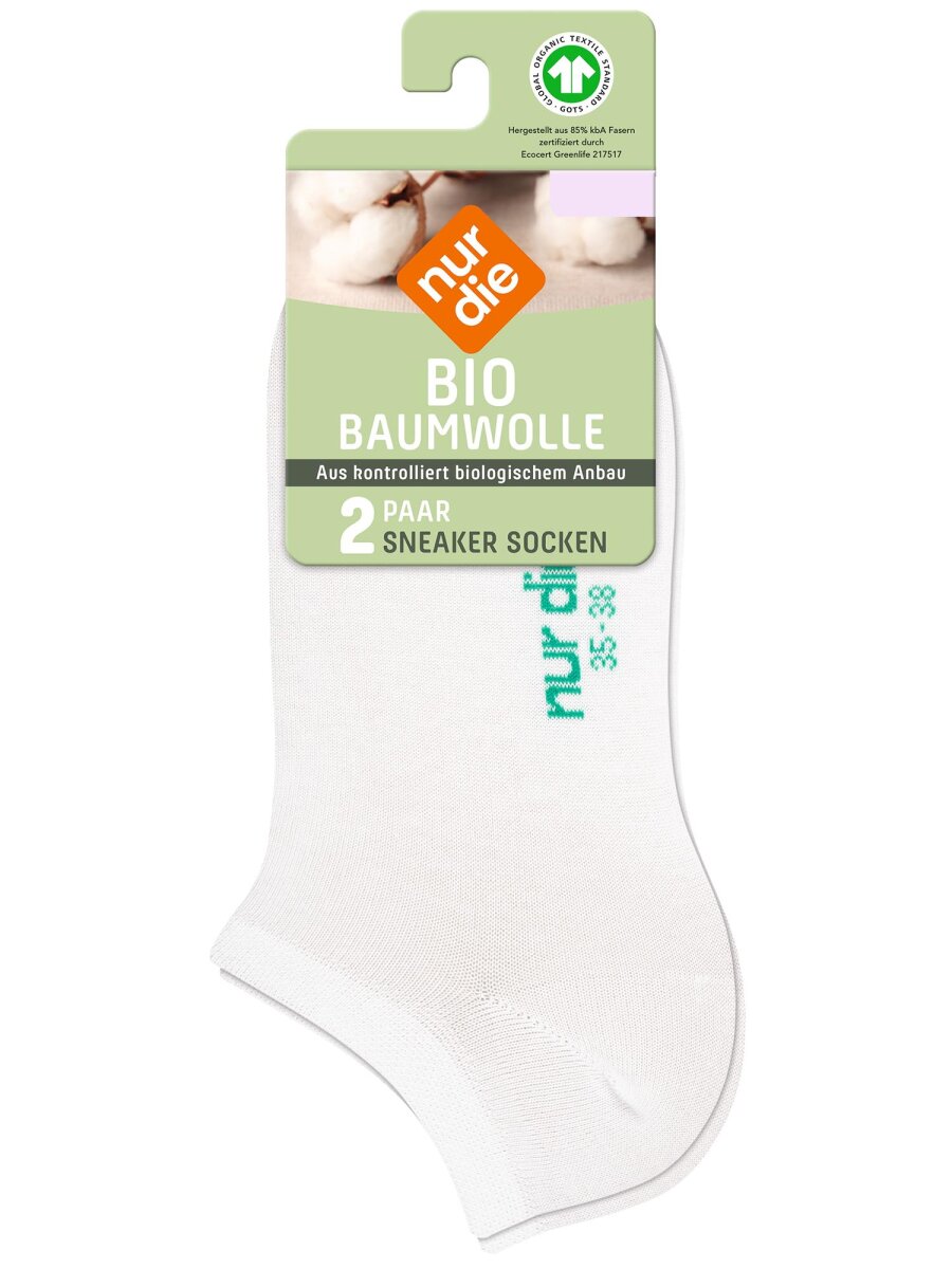 NUR DIE Damen Sneakersocken Bio Baumwolle GOTS 2er Pack