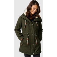 Navahoo Ireliaa Damen Parka – Windabweisende Winterjacke mit Teddyfell & Kapuze - Olive
