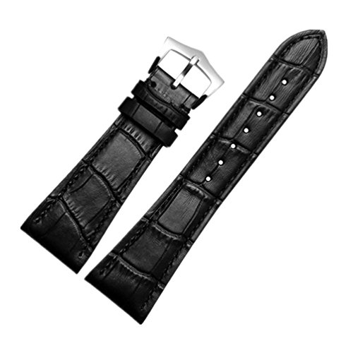 ODETOJOY 25mm Uhrband Wechselarmband Ersatzband Uhrenarmband echtes Leder für Männer+3 Stück Edelstahl Frühling Bars Link Pins mit Entferner Reparatur We (Schwarze Leder Silberschnalle) von ODETOJOY