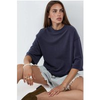 Oversized gerippte Cropped-Bluse mit Rundhalsausschnitt