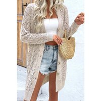 Papier-Hollow-Out-Buttons Front Lang Cardigan