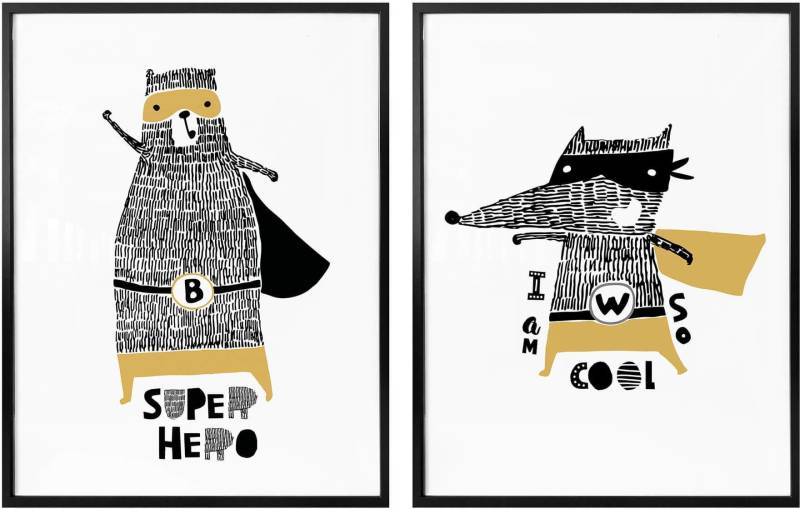 Wall-Art Poster "Kinderzimmer Superheld Bär Fuchs Set", (Set) von Wall-Art