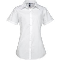 Premier Damen Popeline-Bluse / Bluse / Arbeitshemd, kurzärmlig (Weiß)