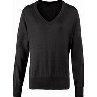 Premier Damen Strickpullover mit V-Ausschnitt (Schwarz)