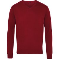 Premier Herren Strick-Pullover mit V-Ausschnitt (Burgunder)