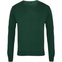 Premier Herren Strick-Pullover mit V-Ausschnitt (Flaschengrün)
