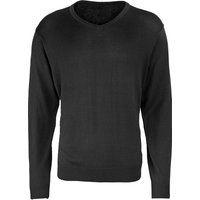 Premier Herren Strick-Pullover mit V-Ausschnitt (Schwarz)